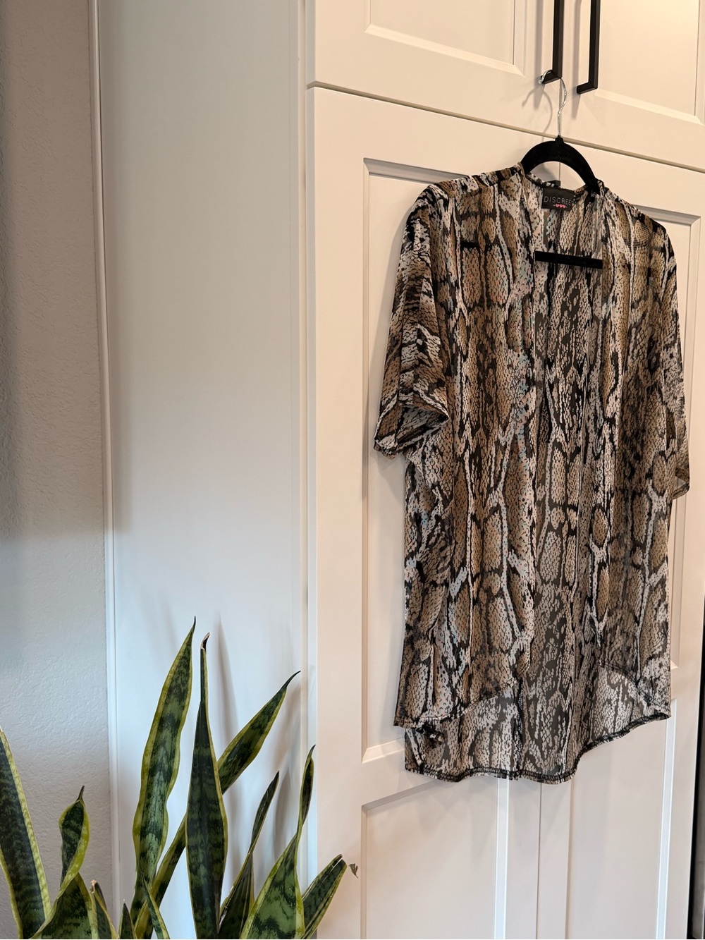 Lightweight Snake-Print Kimono Cover-Up in Brown